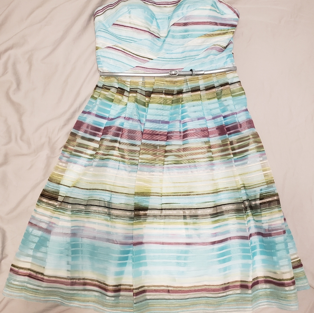 Gorgeous Donna Morgan Blue Stripe Strapless Easter, Spring A-line Dress Sz 8